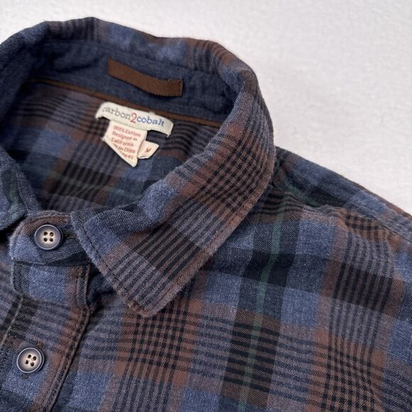 Carbon 2 Cobalt Shirt Mens Size Medium Blue Plaid Button Up Plaid Casual - Picture 7 of 10